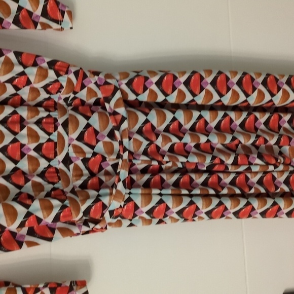 Iman 60's Boho Retro Pattern Stretchy Jumpsuit Waist Tie Waist Size Large - Picture 8 of 11